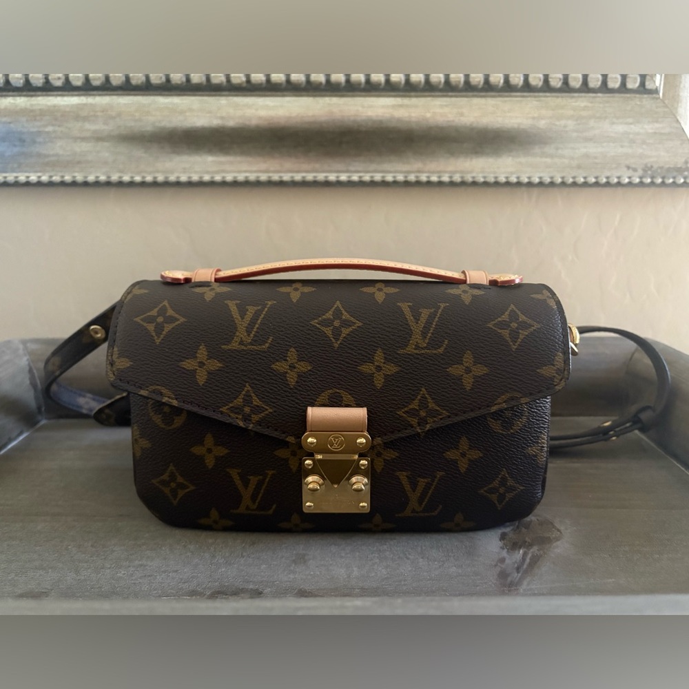Louis Vuitton Monogram Brown and Gold Pochette Metis East West.